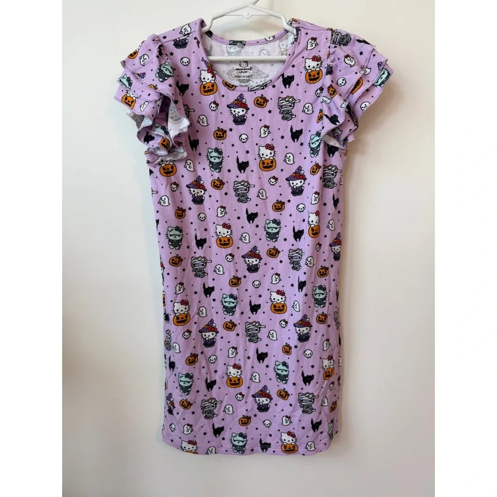 Posh Peanut Hello Kitty Halloween Nightgown Purple Flutter Sleeve Girls 7Y-8Y